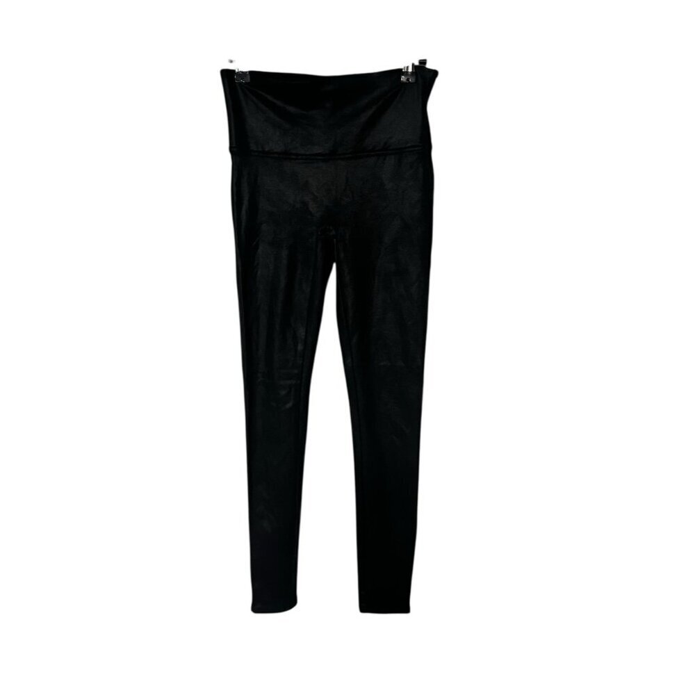 Spanx Women's Faux Leather Leggings Size Medium Black Stretch Moto - Picture 2 of 11